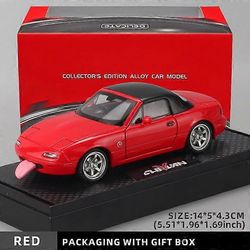 1:32 Mazda MX-5 -kevytmetalliseos - monikäyttöinen lahjatavara, koristeellinen kodin lisävaruste ja hauska lasten lelu PUNAINEN ja laatikko