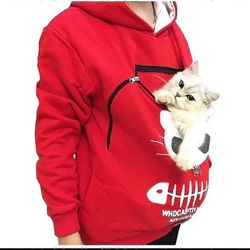 collegepaita Cat Lovers Huppari Kenguru Koiran Pet Paw Villapaidat Cuddle Pouch Collegepaita Pocket Animal Ear Hupullinen Korkealaatuinen TAO Musta L