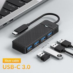 Idsonix USB Hub 4-port 3.0-hubadapter type C-dokkingstasjon 7-porters hubadapter 5 Gbps høyhastighets for Macbook Mac OS 50cm-USB C-BK