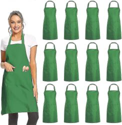 12 pakkausta tavalliset ruokalappuesiliinat, joissa on 2 taskua - Musta Unisex Commercial Apron Bulk A Vihreä