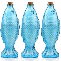 3 kpl kalan muotoiset lasipullot korkkitulpalla - koristeelliset kirkkaat karahvit kodin ja keittiön sisustukseen