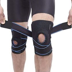 Linkrunning Neopren knæbøjle, 2 stykker patellar og ledbånd knæbøjle, knæstøtte knæbøjle med åben patella stabilisator ring til sport, løb