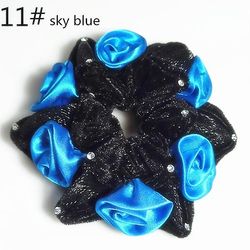 2pc Chiffon Rose Hex Hoved Blomst Hår Ring Pandebånd Farve Trompet med Diamant Fleece Pandebånd 11