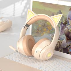 Trådløs Bluetooth Cat Ears RGB-belysning hodetelefoner avtakbar HD-mikrofon Hifi lydkvalitet Gaming Headset støtter TF-kort Av hvit 2 ingen boks
