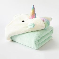 Gangxun Børns hætteklædte badekåbe Kappe Badehåndklæde Kids Beach Pool Bath Hætteklædte Håndklæde Enhjørning Cloak Badehåndklæde fortykket Coral Fl...