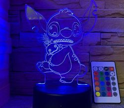 Wekity Wekity 3D Stitch Luova Lahja Kaukosäädin Kosketus Värikäs Usb Desk Lamppu Ommel 1 Usb Musta Kosketus Värikäs