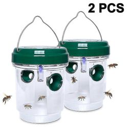 2 pakkaus aurinkoampiaisansat roikkuvat, aurinkoenergialla toimiva ampiaistappa uv-led-valolla, uudelleenkäytettävä mehiläisten sieppari ulkona Hor...