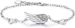 Kvinner Silver Angel Wings armbånd 925 Sterling Silver Justerbar kjedediamant hvitt gullbelagt armbånd Morsdagsgave til kvinner jenter