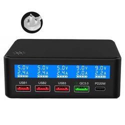 68W maks PD QC hurtiglader 5-port smart ladestasjon hub hurtigladeadapter USB-A + type-c de Flerfarget Style A