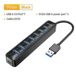 Idsonix USB Hub 4-port 3.0-hubadapter type C-dokkingstasjon 7-porters hubadapter 5 Gbps høyhastighets for Macbook Mac OS U3-15CM-BK