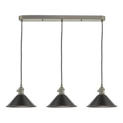 Dar Lighting Hadano Straight Bar Antik Krom Suspension Med Antikke Petwer Nuancer, 3x E14