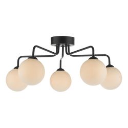 Dar Lighting Feya Semi Flush Loft Lys Loft Lys Matt Sort Opal Glas, 5x G9