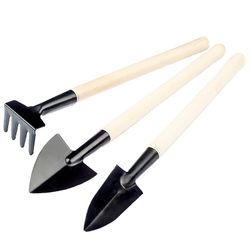 3pcs Plant Garden Tools Sæt Træ Håndtag Metal Head Kids Tool Shovel Spade Small Havearbejde Supplies