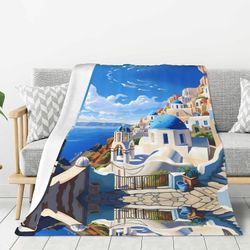 Santorini Greek Island Sea View mønster tykkere flanell teppe 60 "x50": lett, varm og slitesterk, super myk 50x40in 125x100cm