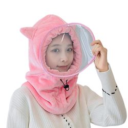 Kvinder Winter Riding Varm Hat med vindtæt Lens Bib Integreret Hat til voksne Pink