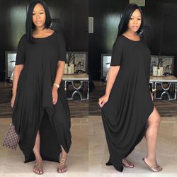 Ruili 2020 Uregelmæssig Casual Burst Plus Size Kjole Sommer sort M
