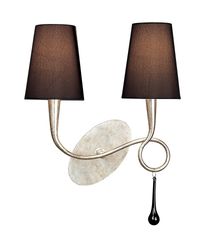 Inspired Lighting Paola væglampe skiftet 2 lys E14, sølv malet med sorte nuancer &sorte glasdråber