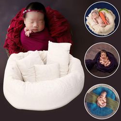 4stk/sæt Nyfødt Fotografering Kurv Fyldstof Hvede Doughnut Posering Rekvisitter 0-6 måneder Baby Puder Indre Silke Tandtråd Ydre Lærred