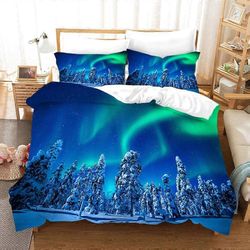 Kerota Vuodevaatteet D Aurora Landscape Color digitaalinen printti pussilakana ja tyynyliina polyesteri vetoketju suljin poika 135 * 200 CM Single1...