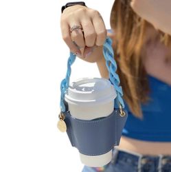 Yunshu Kaffekop Tote Drink Carrier Genanvendelig drikkevareholder med håndtagskæde blånavy