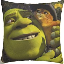 Pehmeä ja mukava Shrek-tyynynpäällinen, kaksipuolinen painatus (ilman täyteainetta) Tyynyliina Neliömäinen runkoinen talon sohvanpäällinen 45 x 45 cm