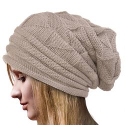 Besser Herre Dame Strikket Slouch Hue Cap Varmere Beige
