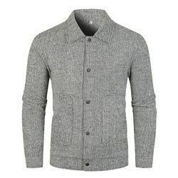 Cloudstyle Herre Lapel Slim Fit Strikket Cardigan jakke Grå L