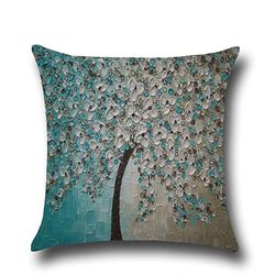 Varychmoo Blossom Tree pudebetræk bomuld linned puder dækker sofa indretning B Blå Hvid Jasmin Træ