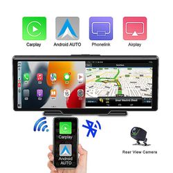 Trådløs carplay bil skærm bærbar 10 tommer android auto tablet stereo multimedie navigation 2k dash cam 24h park skærm