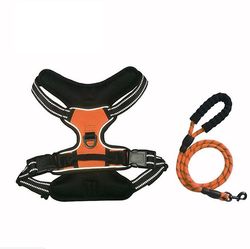 Yunshu Justerbar blød polstret hundesele til kæledyr med 1,5 m fluorescerende striber reb ORANGE L