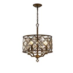 Inspired Lighting Indie Cylindrisk loft vedhæng 4 lys E14 Mokka, Teak forgyldt krystal