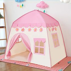 Jying Børns Telt Gaver Kids Telt Barn Folding Play Telt Hus for Børn Indendørs Prinsesse Castle Lyserød farve