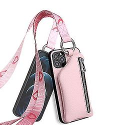 Coosilo Læder telefon sag med mønt pung til Iphone 12/12 Pro Max / iPhone 11 Pink