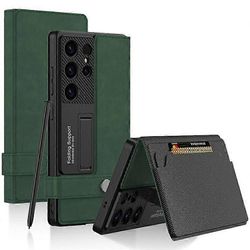 Samsung Galaxy S25 Ultra -kotelo korttipidikkeellä jalusta nahkainen läppäpuhelimen kansi magneettinen suljin Vihreä