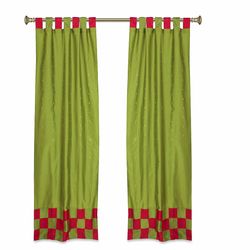 Indian Selections 2 Eklektisk Olive Green indiske Check Sari Gardiner Tab Top gardiner Grøn 36 X 120 Inches (91 X 304 Cms)