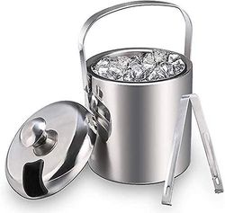 Linkrunning Isspand Isspand Champagnekøler Isterningbeholder med tang og låg Vinkøler i rustfrit stål Isspand Isspand 1,3 L, sølv Som vist As shown