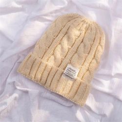 Winter Beanie Hat For Women Strikke Cap Ins Mote Hold varm ull Par Cap Lady Tråd Strikket Beanie Cold Twist Female Bonnet Beige