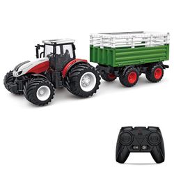 Fjernkontroll traktor, 1: 24 skala 2,4 GHz fjernkontroll traktor leketøy med tilhenger griper høyballer skrutrekker kyr