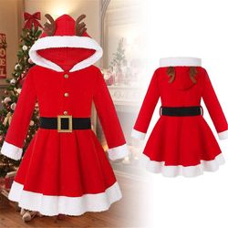 Bestdaily Børn Piger Miss Santa Claus Costume Childs Christmas Elg Hooded Cosplay Fancy Dress Xmas Outfits Gaver 6-7 Years