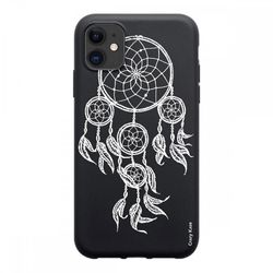 Crazy Kase Sag for Iphone 12 (6,1) Silikone Mat Sort, Dream catcher Hvid