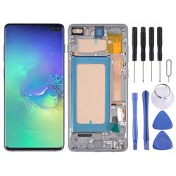 (Uusi) TFT LCD-näyttö Samsung Galaxy S10+ SM-G975 -digitoijalle Täysi kokoonpano kehyksellä, ei tue sormenjälkitunnistusta Musta