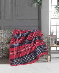 Country Club Luksus Fleece vendbart teppe: Red Navy Plaid 130x170cm