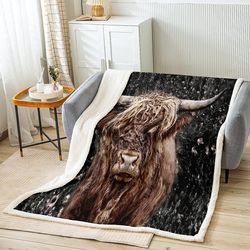 Kerota Highland Cow Fleece Throw Blanket Highland Cattle Sherpa Blanket vuodesohvalle Söpö ruskea eläinhuone Western Pehmo Blanket Wildlife Farmhou...