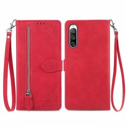 Vetoketjullinen nahkainen puhelinkotelo Sony Xperia 10 IV: lle Punainen