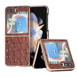 Mycase Samsung Galaxy Z Flip5 aitoa nahkaa strutsi tekstuurisarjan nanopinnoitus puhelinkotelo Ruskea