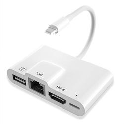 iPhone-HDMI-sovitin 4 in 1 -valaistus Digitaalinen AV 1080p 4K HDMI RJ45 Ethernet LAN -langallisella ja USB-tietojen synkronoinnilla Kameran virtap...