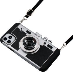Heyone iPhone 15 Pro 6.1 tuumaa 2023 kamera puhelinkotelo vintage kansi söpö 3D viileä ainutlaatuinen muotoilu irrotettavalla kaulahihnalla kaulana...