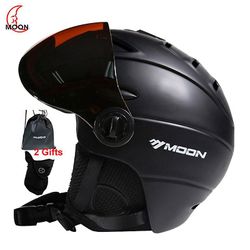 Moon Professional Halv-dækket Ski Hjelm Integreret støbt Sports Man Kvinder Snow Skiløb Snowboard hjelme med beskyttelsesbriller Cover sort L(58-61cm)