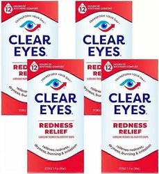 Clear Eyes Kirkkaat silmät, punoitusta lievittävä, liukuvoidetta/punoitusta ehkäisevät silmätipat, 15 ml:n pakkaus 4 kpl