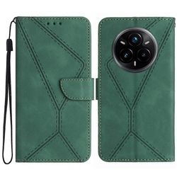 varten Realme 14 Pro 5G Kotelo Ihon Kosketuslinjat Painettu PU Nahkainen Flip Puhelimen Kuori - Vihreä Monivärinen Green